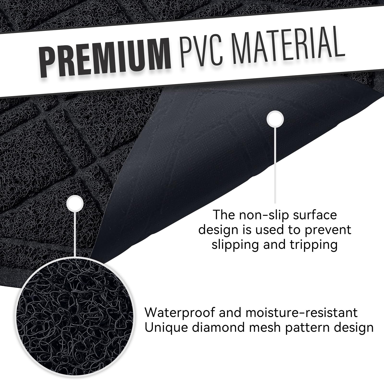 Front Door Mat Outdoor Mat for Entrance, Non-Slip Low Profile Doormat, Durable Dirt Trapper Welcome Mat Shoe Mat for Outdoor, Indoor, Front Back Doors, Entrance, 17"x30", Black