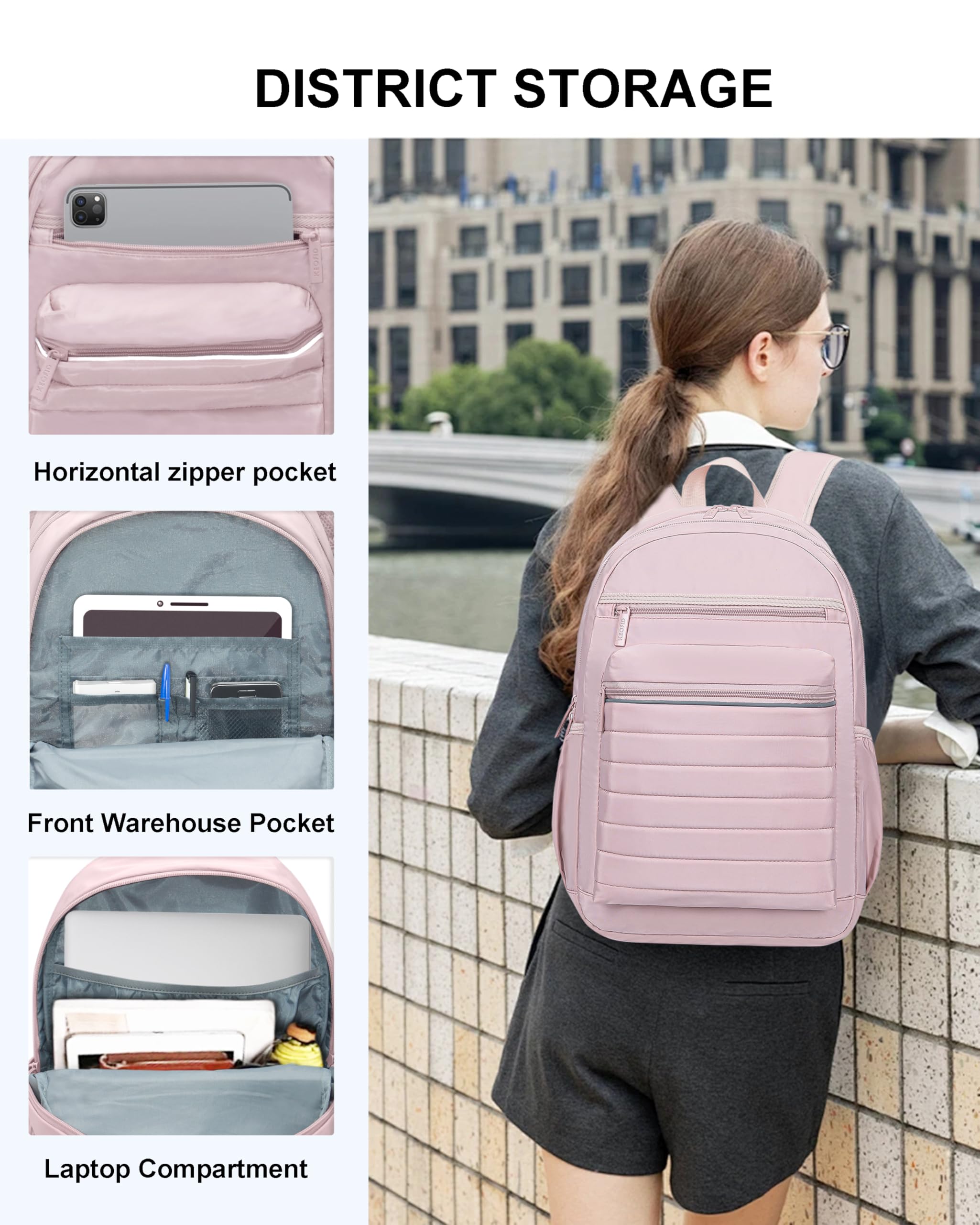 KEOFID Anti-Thief Travel Backpack for Men and Women, Backpack Purse for Women, Fashion Backpack, Casual Backpack for College(Light Pink)