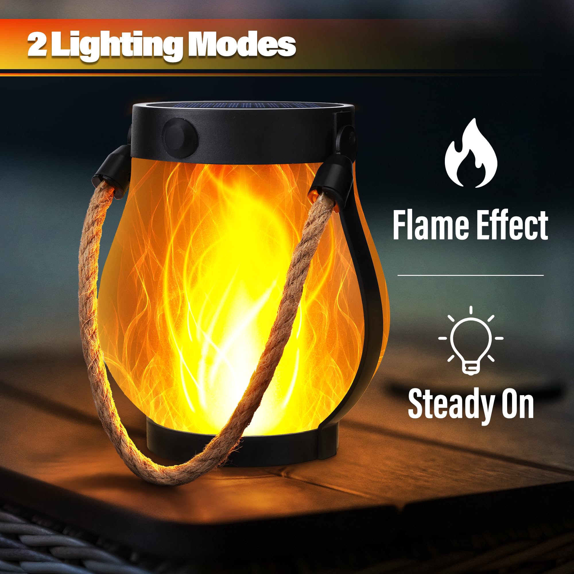iBaycon 1 Pack Solar Lanterns Lights, Halloween Flickering Flame Garden Lights with 2 Modes Dual Charging USB & Solar, Outdoor Waterproof Hanging Lantern for Party Holiday Halloween Decor (Warm White)