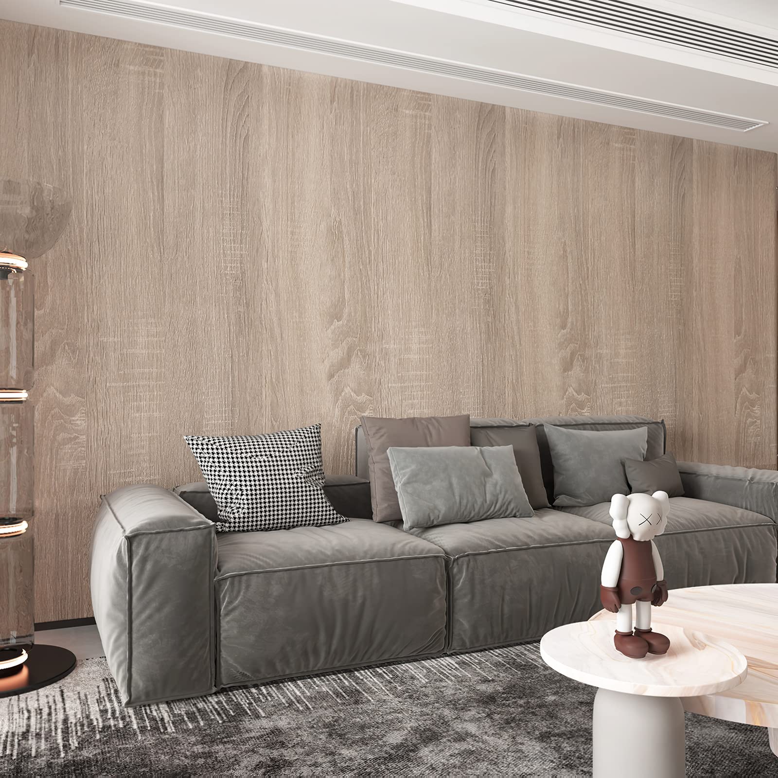 Boobest Light Brown Wood Wallpaper Peel and Stick Wood Grain Contact Paper Waterproof Removable Kitchen Cabinet Wallpaper 15.74"x 118" Wood Vinyl Wrap Cabinet Covers Oak Grey Wood Look Contact Paper