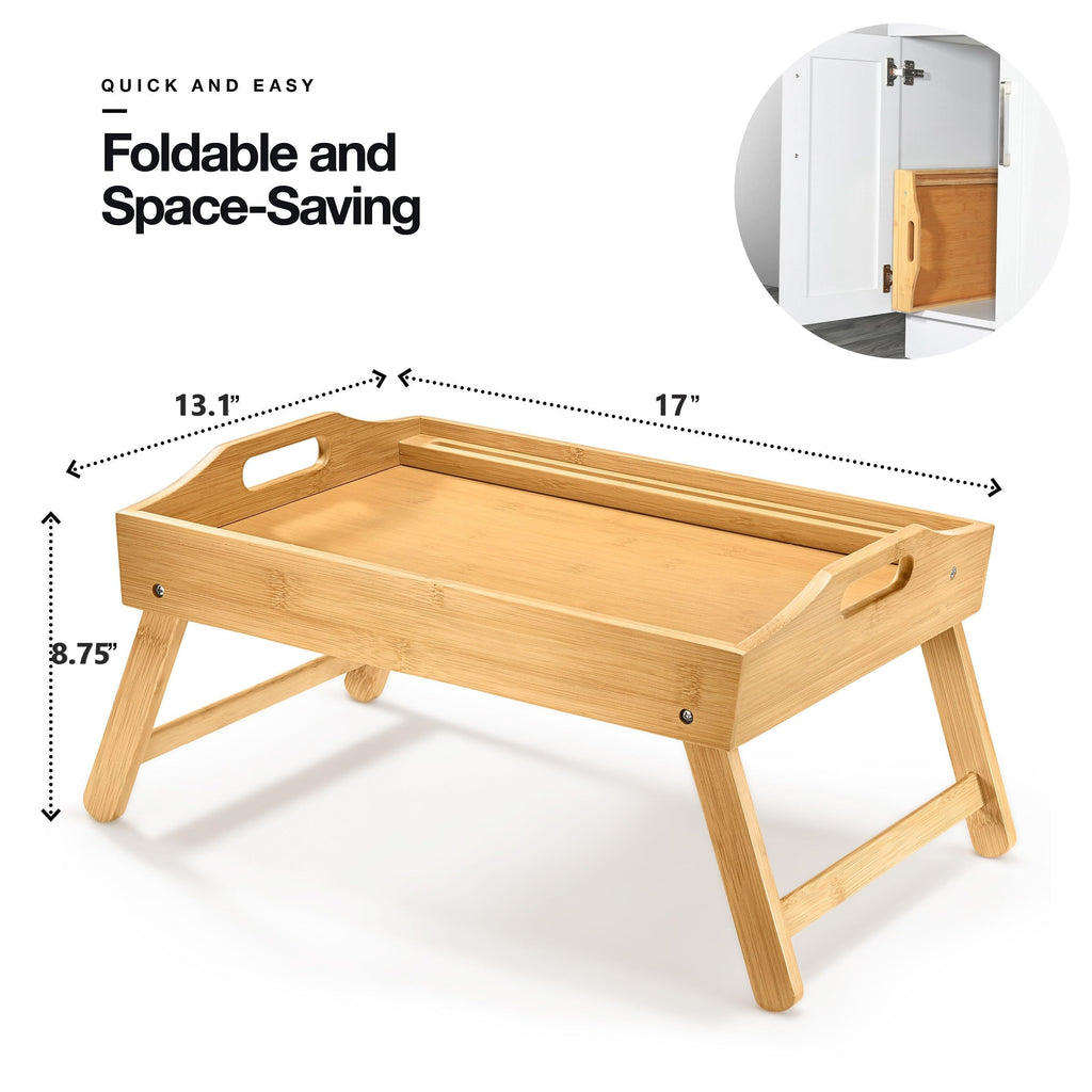 Large Bed Table Tray with Folding Legs, Laptop Holder and Handles - Breakfast Tray Bamboo Bed Tray for Eating, Sofa, Bed, Food Trays for Eating on Couch, Snacking and Working