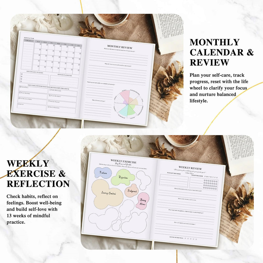 Lanpn Self Care Journal for Women, Self Love Guided Journals with Prompts, Daily Reflection Wellness & Gratitude Planner, 5 Minute Mental Health Notebook, Mood Mindfulness Log, 240 Pages