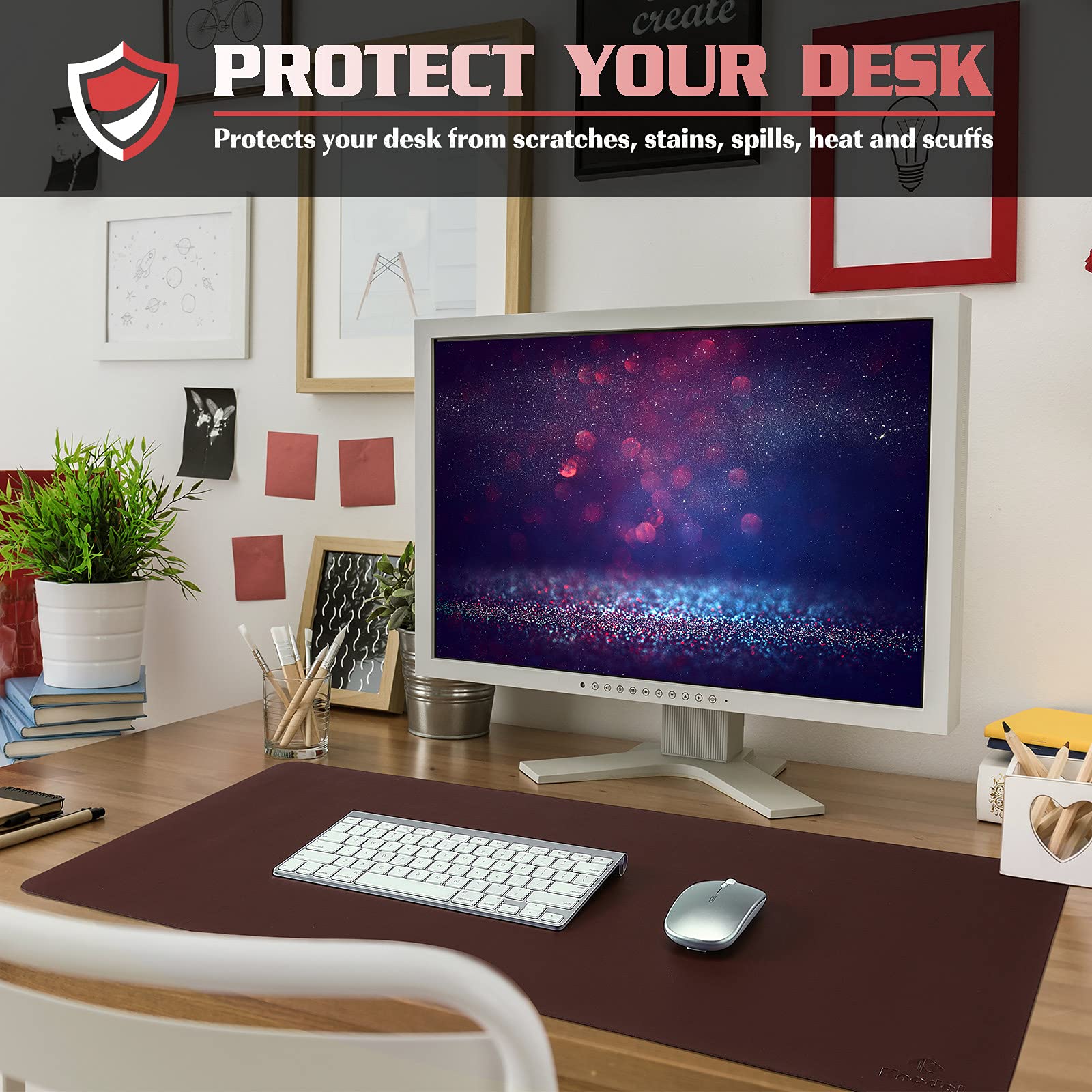 Knodel Non-Slip Desk Mat, Mouse Pad, Waterproof Desk Pad for Desktop, Leather Desk Pad for Keyboard and Mouse, Desk Pad Protector, Desk Writing Pad for Office and Home (35.4"x17", Dark Brown)