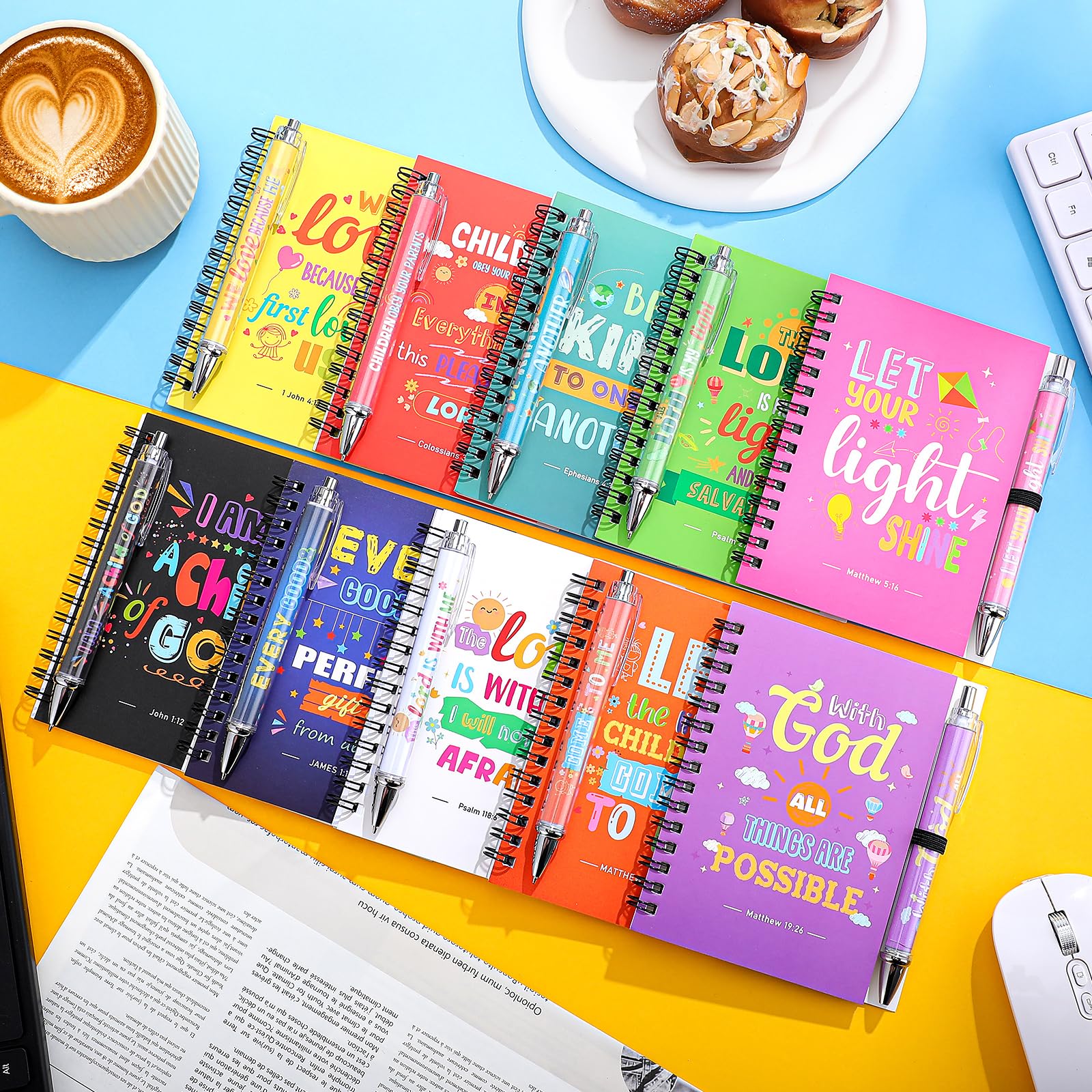 GANGBARU 20 Pcs Christian Gifts Bulk for Kids Bible Verse Spiral Notebook Inspirational Ballpoint Pens Prayer Journals Religious Party Favor for Women Church Office School Supplies