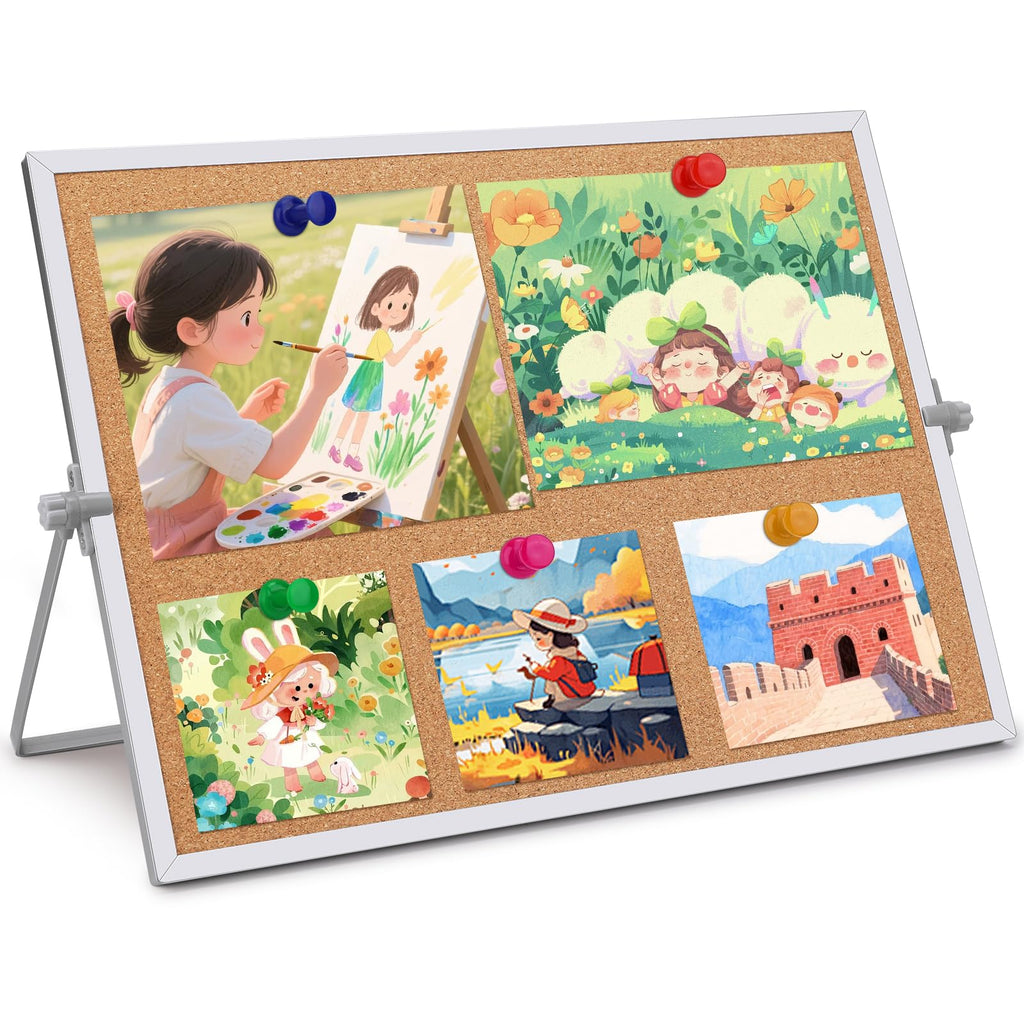 LOKUNN Cork Board Bulletin Board, 11.81"×15.75" Double Sided Pin Board with Silver Aluminum Border, Desktop Small Cork Board for Room School Office Bedroom