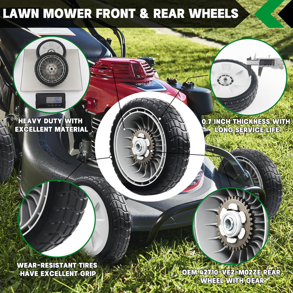 HRR216 Lawn Mower Drive Wheels Kit 2 Pcs Rear Wheels 42710-VE2-M02ZE Replace for Honda HRR216 HRS216 HRT216 Walk-behind Lawn Mower