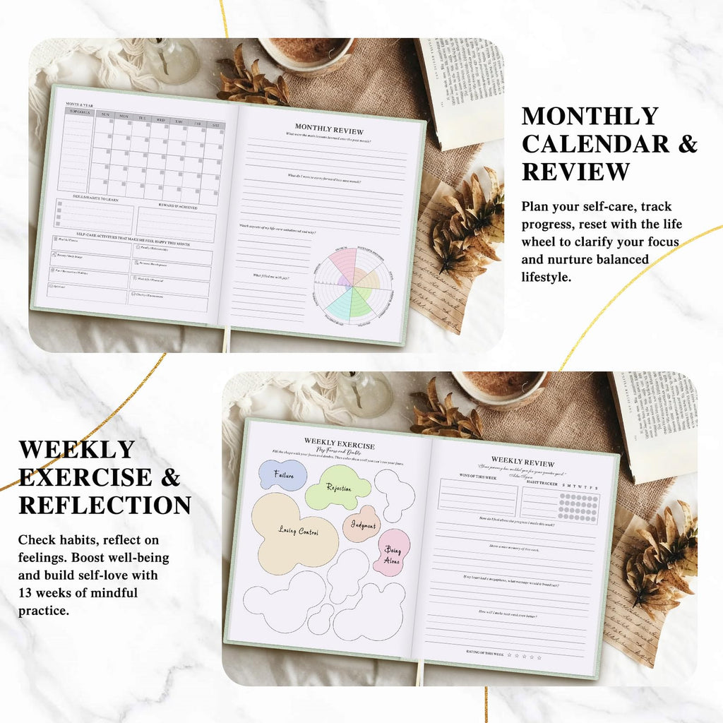 Lanpn Self Care Journal for Women, Self Love Guided Journals with Prompts, Daily Reflection Wellness & Gratitude Planner, 5 Minute Mental Health Notebook, Mindfulness Mood Log, 240 Pages, Sage Green
