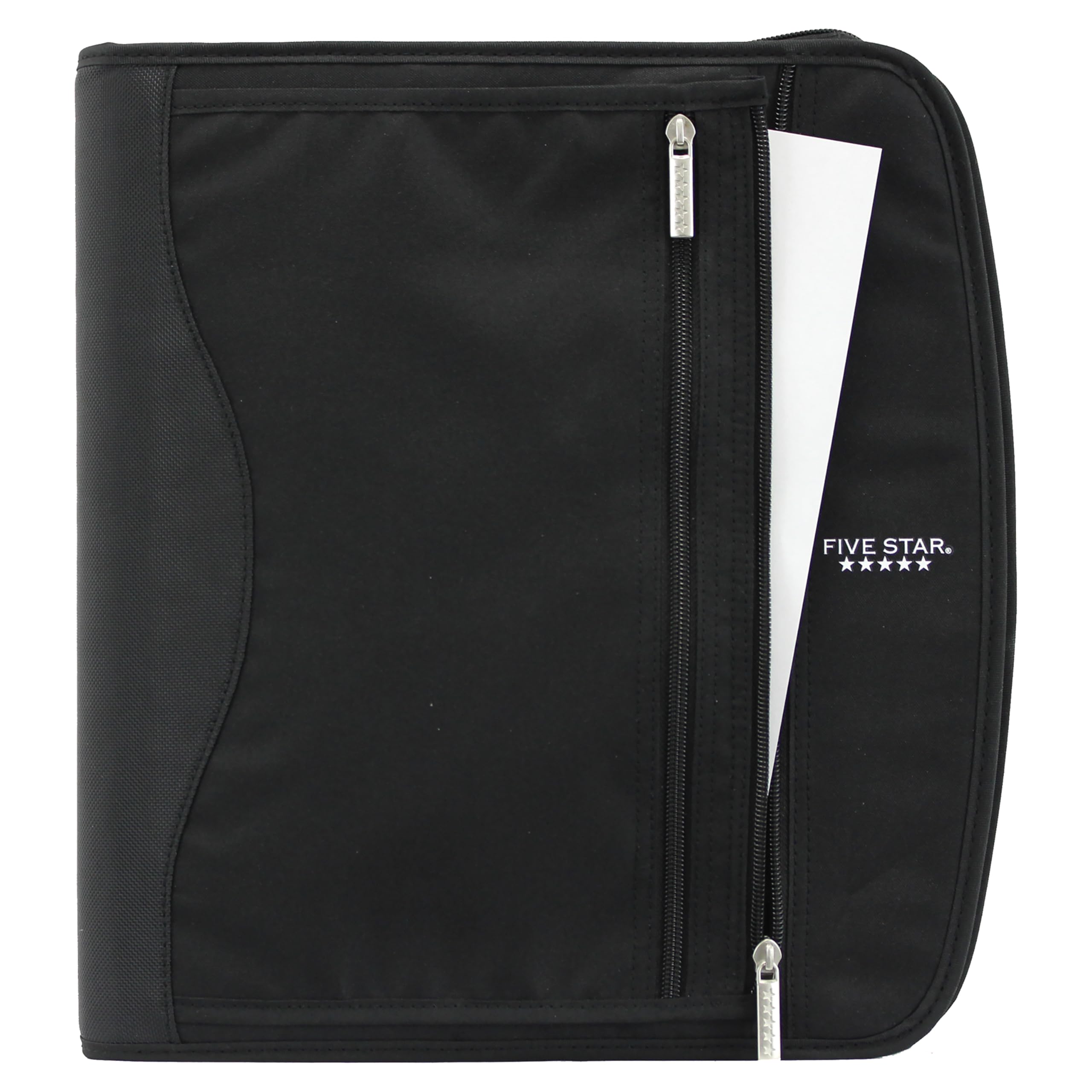 Five Star Zipper Binder, 2-Inch Capacity, 3 D-Rings, Exterior Zippered Pockets, Interior Mesh Pouch, Easy Grip Spine, Black Cover (66352)