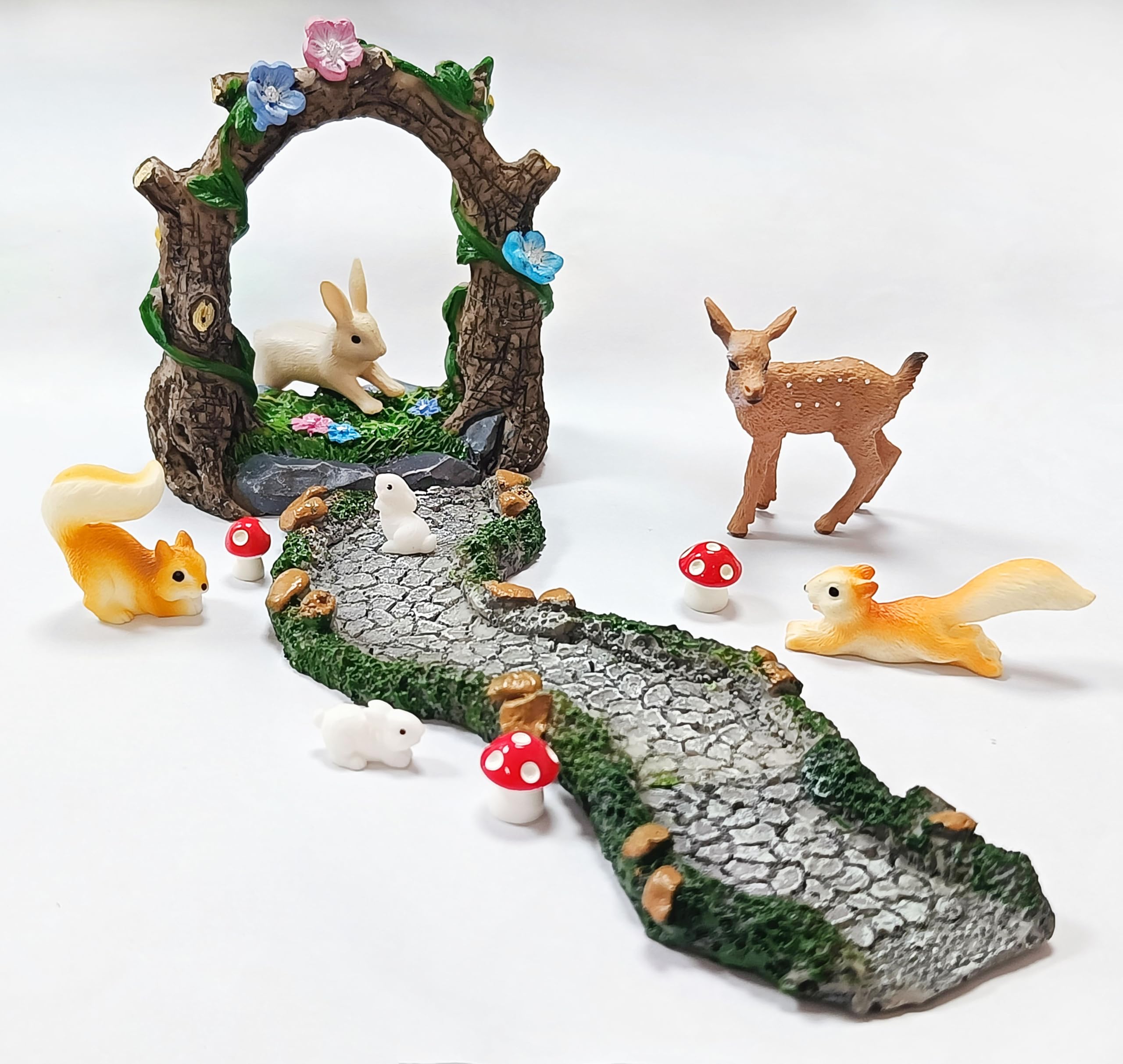 QuarenDen 27 Pcs Fairy Garden Accessories, Fairy Garden Kit, Garden Archway, Resin Path, Miniature Garden Figurines, Fairy Wild Garden Supplies for DIY Dollhouse