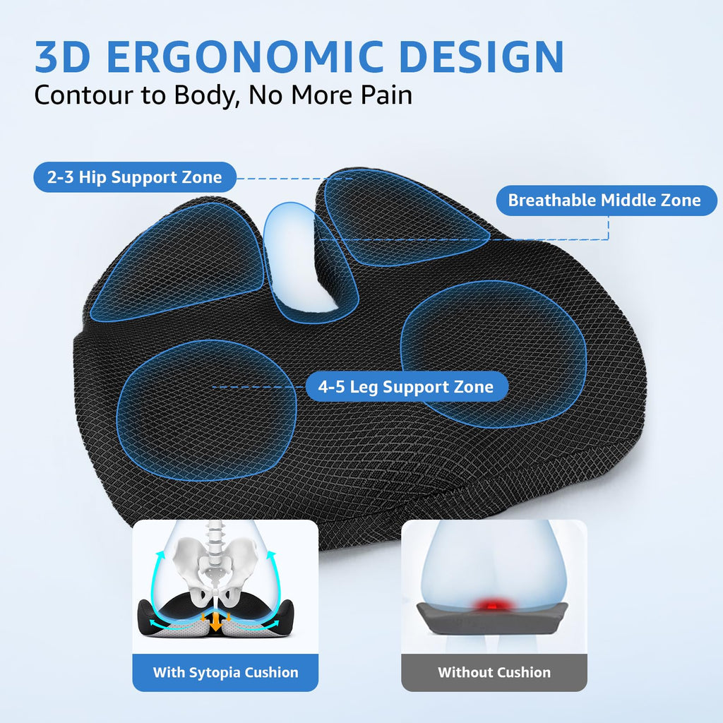 Comfortable Seat Cushions for Office Chairs, Coccyx Cushion for Tailbone Pain Relief - 19" W x 17" Extra Large Ergonomic Memory Foam Chair Seat Cushion with Removable Cover (Black and Extra Cover)