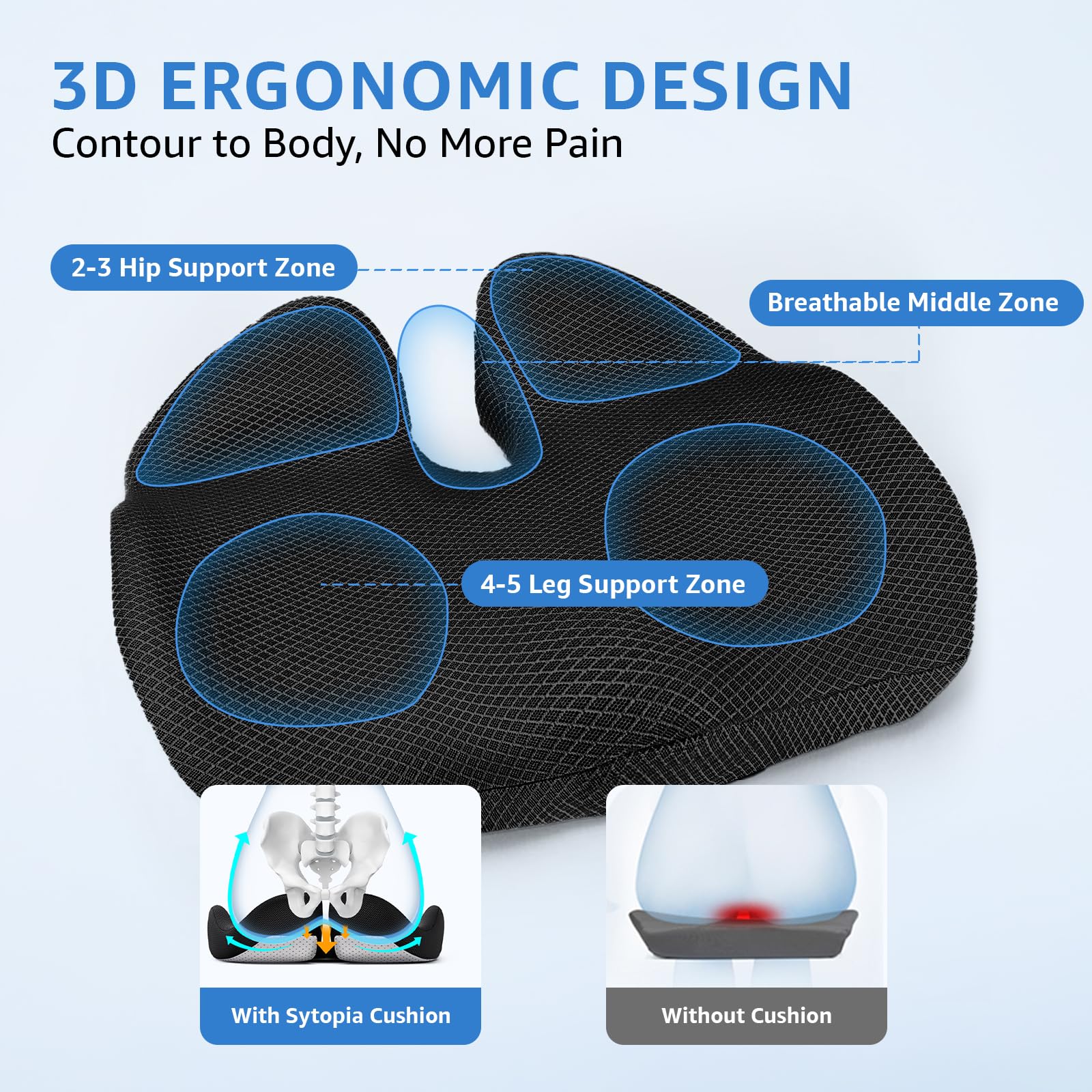 Comfortable Seat Cushions for Office Chairs, Coccyx Cushion for Tailbone Pain Relief - 19" W x 17" Extra Large Ergonomic Memory Foam Chair Seat Cushion with Removable Cover (Black and Extra Cover)