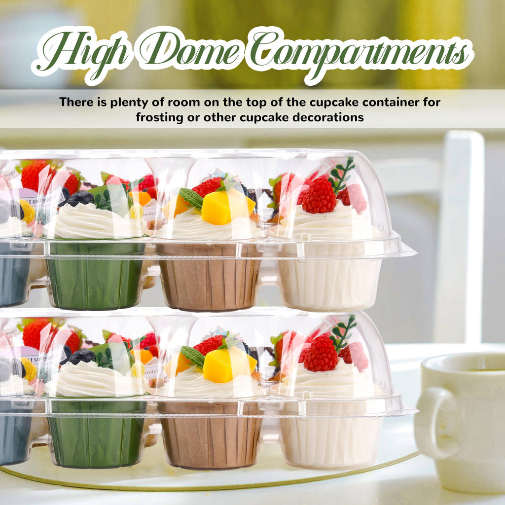 NPLUX 24 Count Cupcake Containers 10 Pack Cupcake Holders Plastic Stackable Cupcake Boxes with Detachable Tall Dome Lids and 240 Liners for 240 Cupcakes, BPA Free, Standard Size