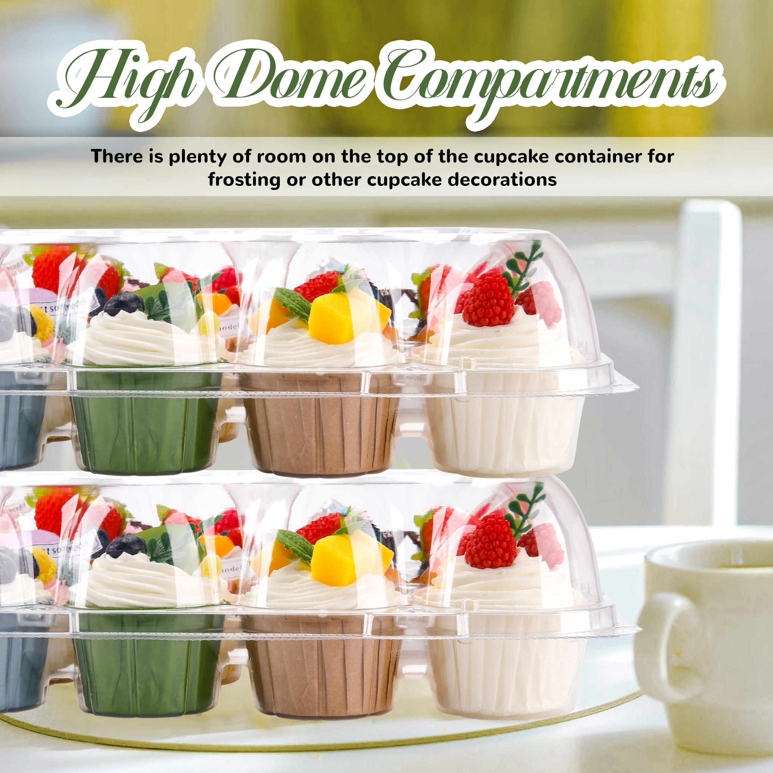NPLUX 24 Count Cupcake Containers 10 Pack Cupcake Holders Plastic Stackable Cupcake Boxes with Detachable Tall Dome Lids and 240 Liners for 240 Cupcakes, BPA Free, Standard Size