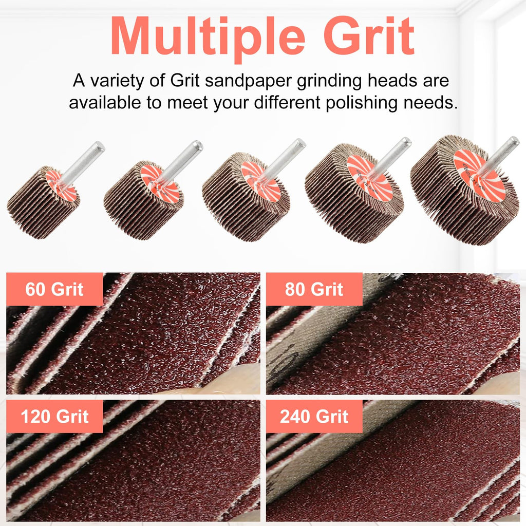 AOKLIT 20 Pcs 5 Sizes 60/80/120/240 Grits Abrasive Flap Wheel Sander, Aluminum Oxide Sanding Flap Wheel for Removing Rust and Polishing, 1/4 in Shank