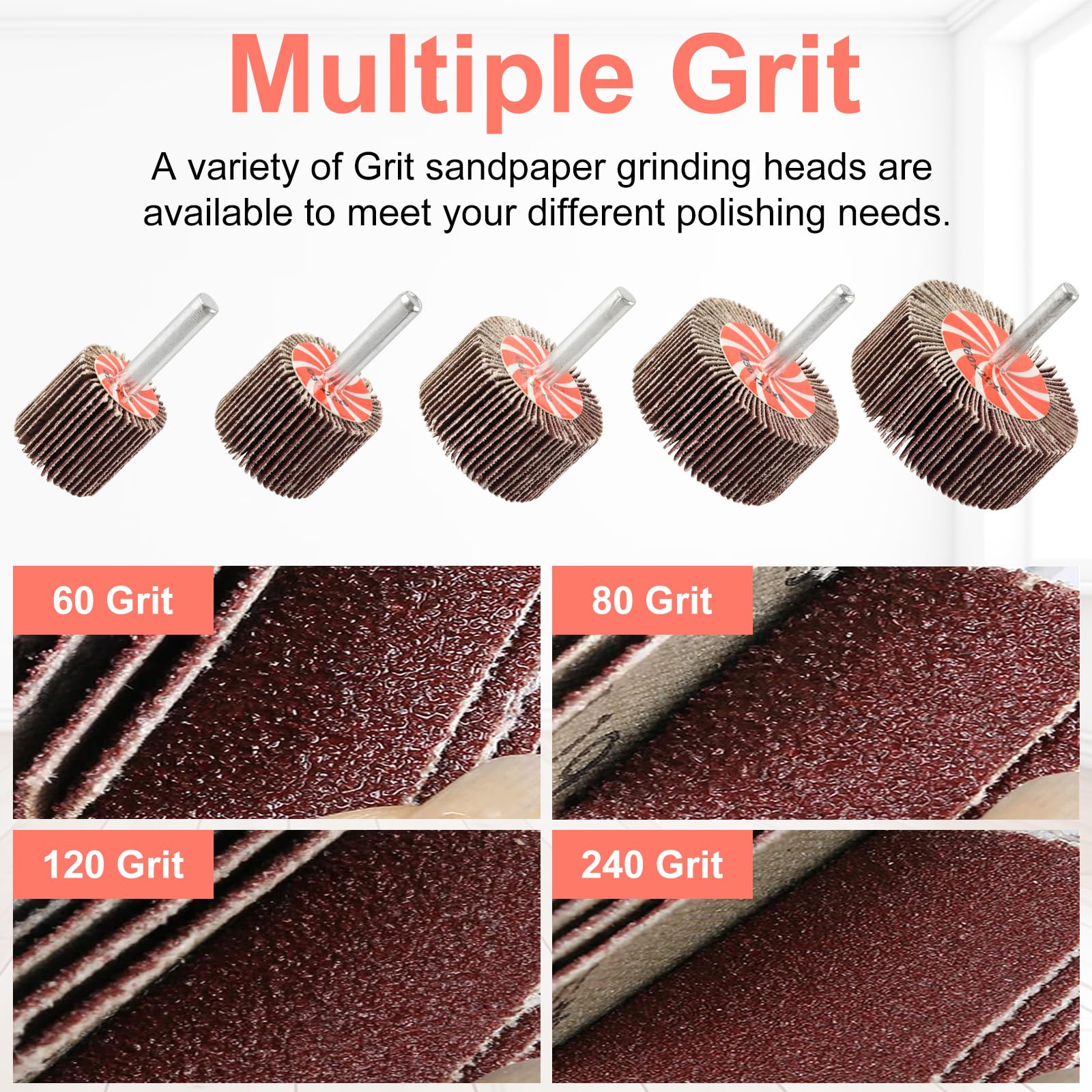 AOKLIT 20 Pcs 5 Sizes 60/80/120/240 Grits Abrasive Flap Wheel Sander, Aluminum Oxide Sanding Flap Wheel for Removing Rust and Polishing, 1/4 in Shank