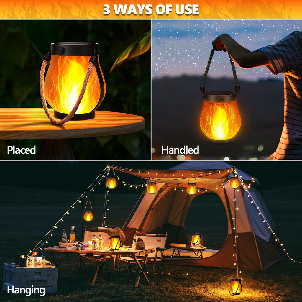 iBaycon 1 Pack Solar Lanterns Lights, Halloween Flickering Flame Garden Lights with 2 Modes Dual Charging USB & Solar, Outdoor Waterproof Hanging Lantern for Party Holiday Halloween Decor (Warm White)