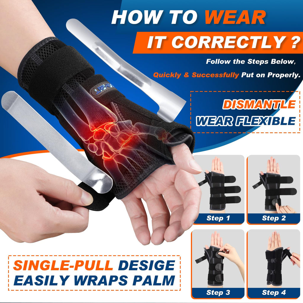 TISMOD Carpal Tunnel Wrist Brace Night Support,Thumb Spica Splint Left Hand for De Quervain's Tenosynovitis Splint,Wrist Brace with Thumb Support for Women/Men (Right Hand)