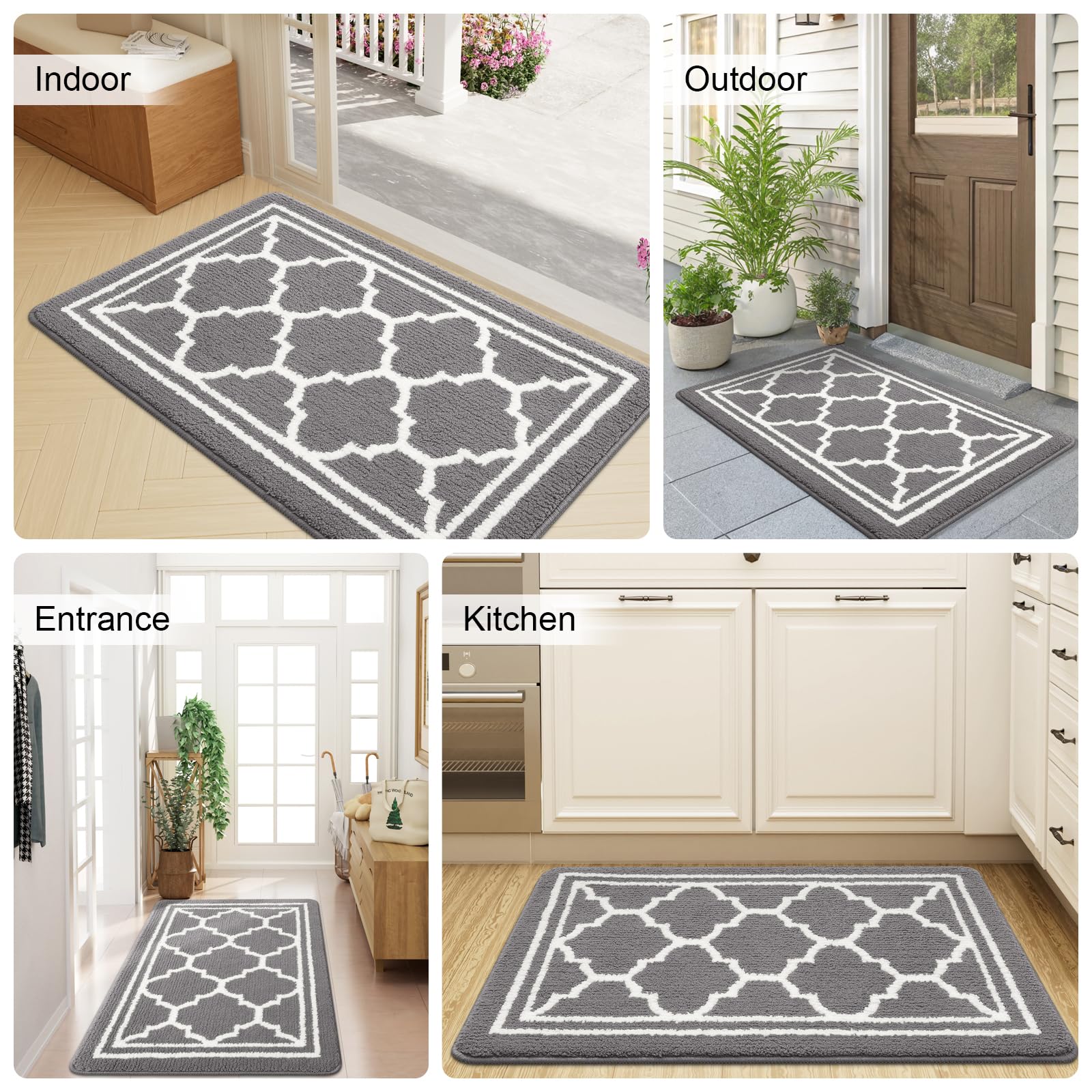Colorxy Indoor Door Mat, Non-Slip Absorbent Resist Dirt Front Door Mat Indoor, Durable Low-Profile Door Mats Indoor, Washable Winter Entrance Mat Indoor, 32"x20", Grey