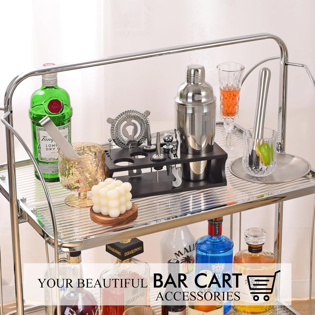 Bartender Kit with Stand Cocktail Shaker Set | 17 Piece Bar Tool Set, Bar Kit Cocktail Set for Drink Mixing - Includes Martini Shaker, Strainer, Jigger, Bar Mixer Spoon, Muddler, Tongs | Gift Idea