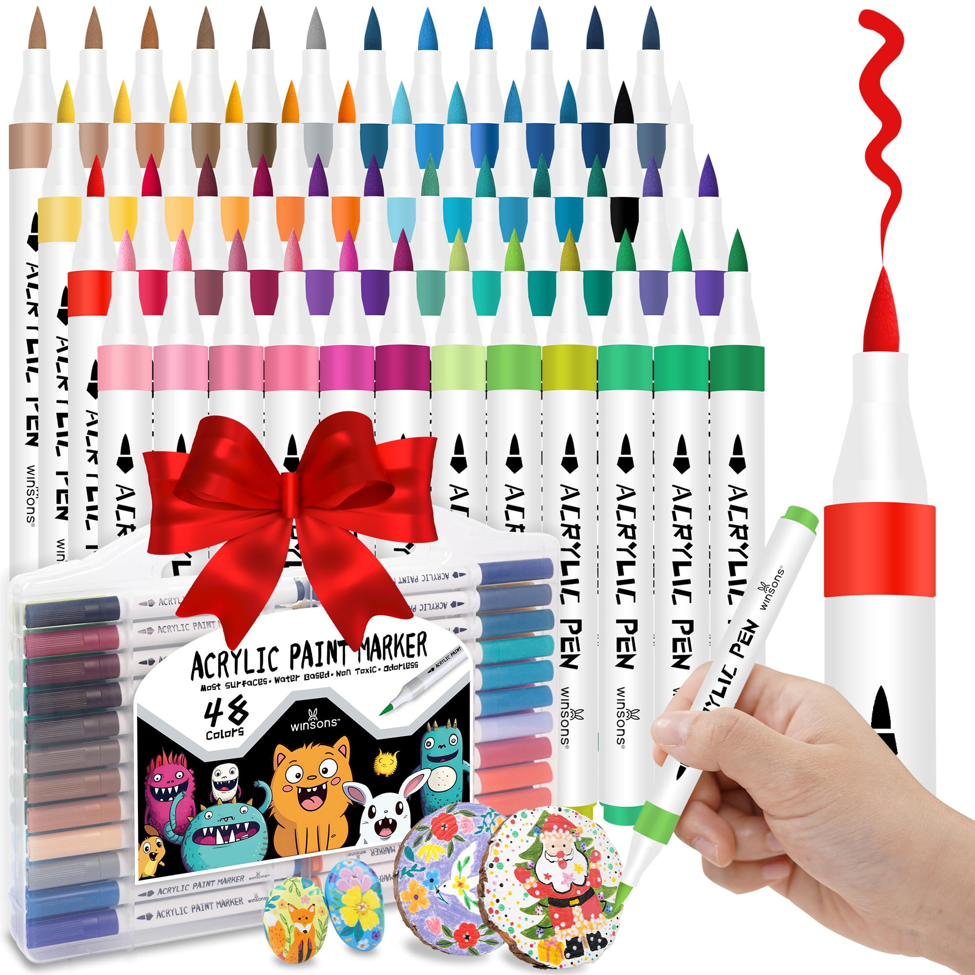 48 Colors Acrylic Paint Pens Paint Markers, Premium Acrylic Markers for Canvas Paper, Wood, Stone, Rock Painting, Perfect for School Projects, Art Class, and DIY Crafts