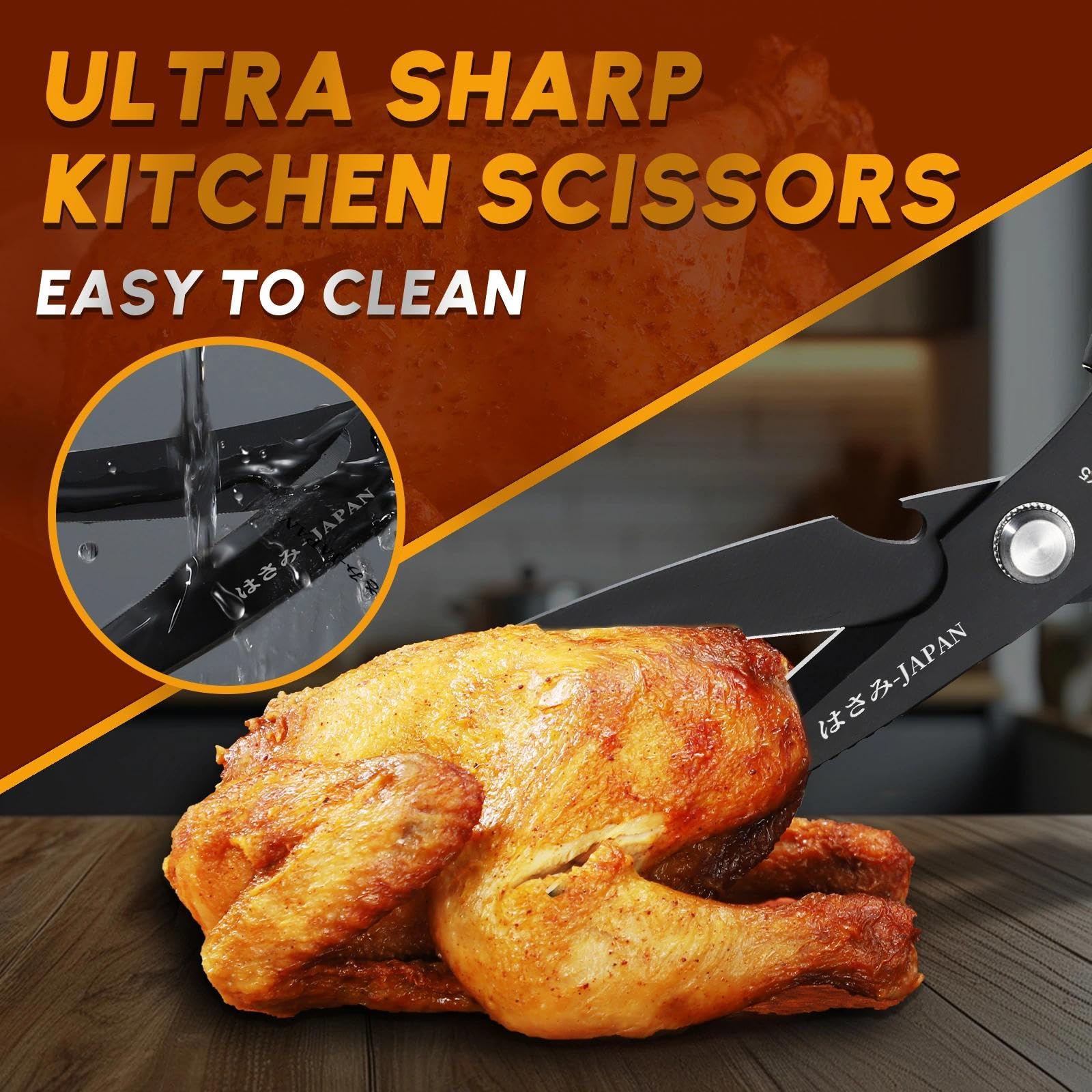 Dream Reach Kitchen Scissors Set Black - Upgraded Stainless Steel Kitchen Shear, Sharp Meat Scissors, Heavy Duty Poultry Shears, Japanese Cooking Scissor for Food, Chicken Bones, and Turkey,