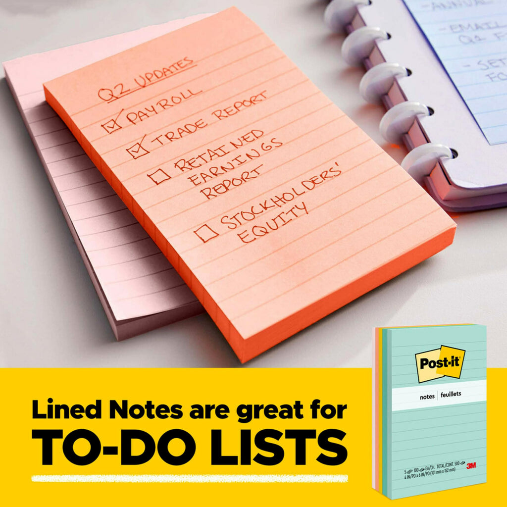 Post-it Notes, 3 x 5-Inches, Assorted Pastel Colors, 5-Pads/Pack