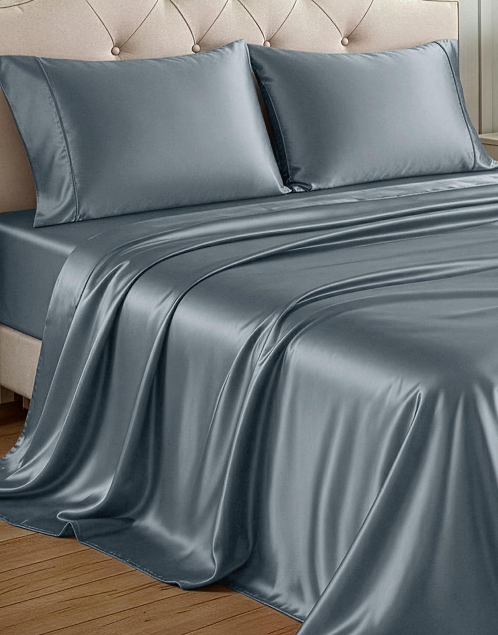 Casa Platino Satin Sheets - Queen Sheet Set, 4 Pcs Queen Bed Sheets, Similar to Silk Sheets, Bed Sheets Queen Size for Hair and Skin, Gifts for Women (Dark Grey, Queen)