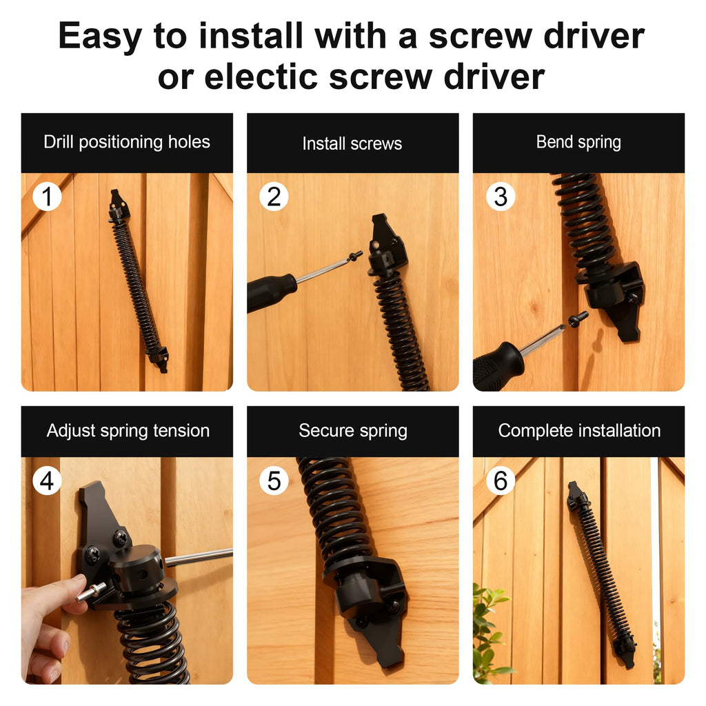 skysen 14" Fence gate Spring self Closing and Adjustable for Wooden or Vinyl Fence,Carbon Steel,Black(gate spring-14)