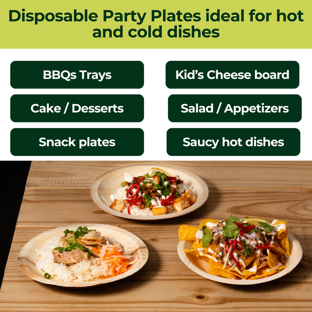Disposable Small Plates 6" Round (50 Count) | Wood, Bamboo Disposable Plate Look Palm Leaf Plate | Microwavable Dinnerware Set for Appetizer, Dessert, Cake | Alt to Plastic, Heavy Duty Paper Plates