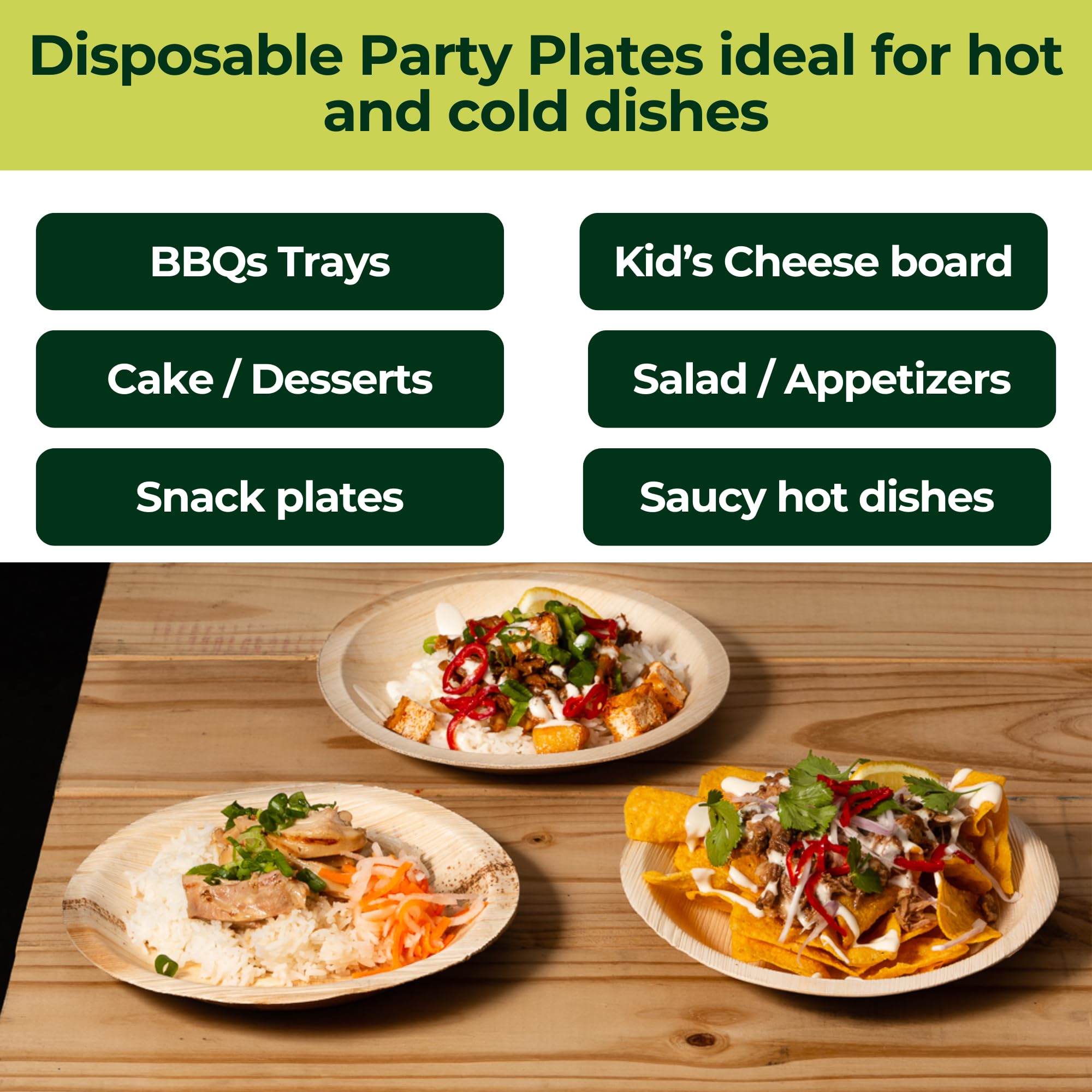Disposable Small Plates 6" Round (50 Count) | Wood, Bamboo Disposable Plate Look Palm Leaf Plate | Microwavable Dinnerware Set for Appetizer, Dessert, Cake | Alt to Plastic, Heavy Duty Paper Plates