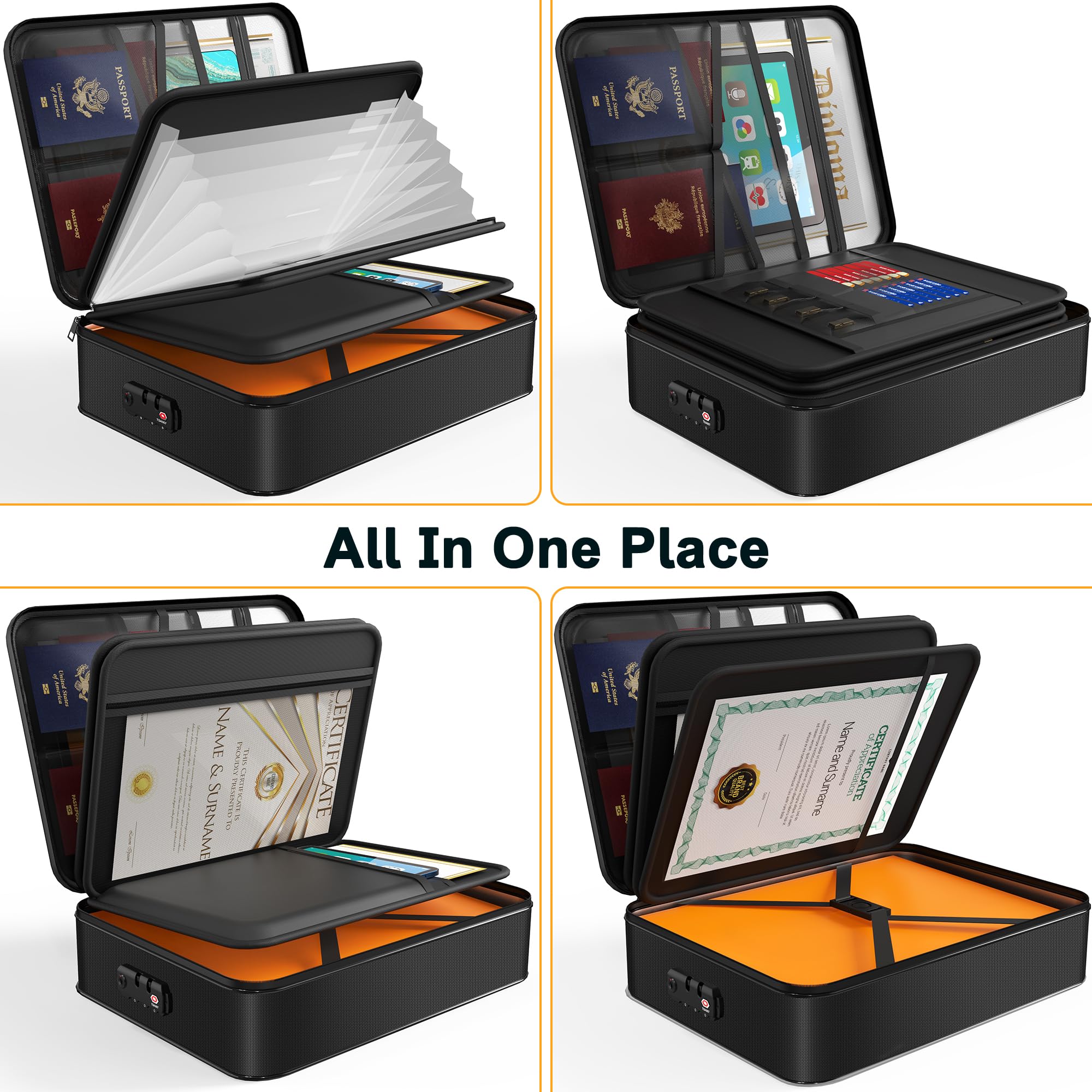 Noiposi 5200℉ Document Organizer with Lock, Fireproof Document Box,Portable Home Travel Safe Storage Box for Important Documents,File and Birth Certificate