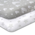 Biloban Pack and Play Sheets, 2 Pack, 100% Natural Cotton Jersey Knit Fitted for Pack and Play Playard, Soft Breathable, Preshrunk, Gray Stars