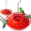 iBorn Hummingbird Feeder for Outdoors with Built-in Ant Moat, Bird Feeders with 14 Bee Guard Ports, Metal Hanging Hook & Easy-Clean Design, 13 OZ,2-Pack,Red