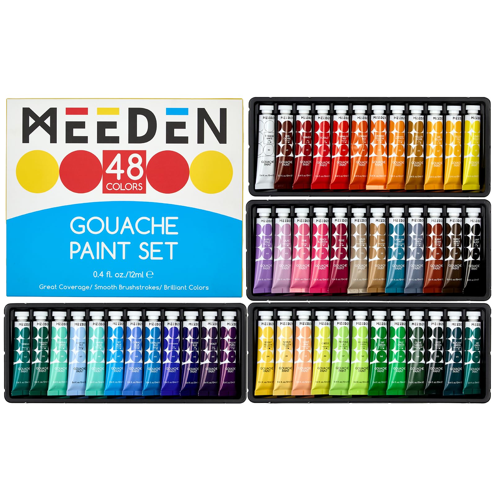MEEDEN Gouache Paint Tube Set - 48 x 12ml (0.4 oz) Colors Art Paint Supplies for Artists Students Beginners - Rich Pigment Art Paints for Canvas Painting
