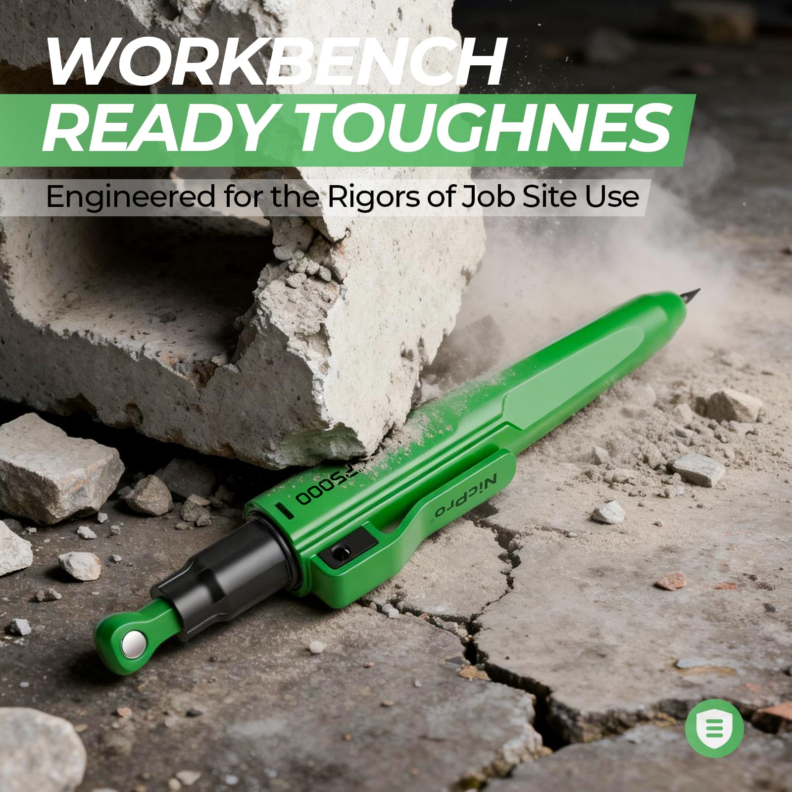 Nicpro CP5000 Carpenter Pencil with Armored Exterior, Multifunction Portable All-in-one Deep Hole Marking for Construction, Professional Woodworking, ABS Anti-Gravity Tools Architect(Black-green #003)