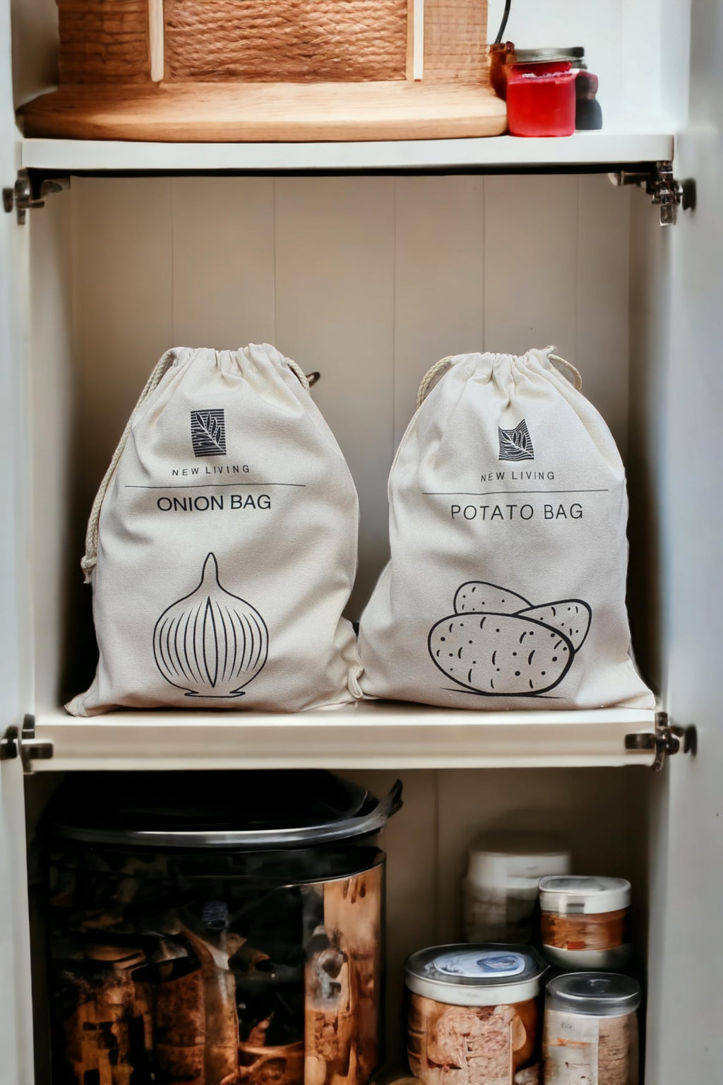 Potato, Onion & Garlic Bag 3 Pack Bundle - Real Linen Cotton Blend | Food Sack Eco Product Vegetable Storage | 30x40 cm