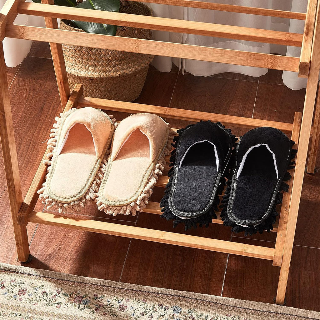 4Pcs Floor Mop Shoes, Microfiber Cleaning Mop Slippers Washable Floor Dusting Slippers Unisex Household Cleaning Tools for Pool Kitchen Floor Dust Dirt (Black, beige, S)