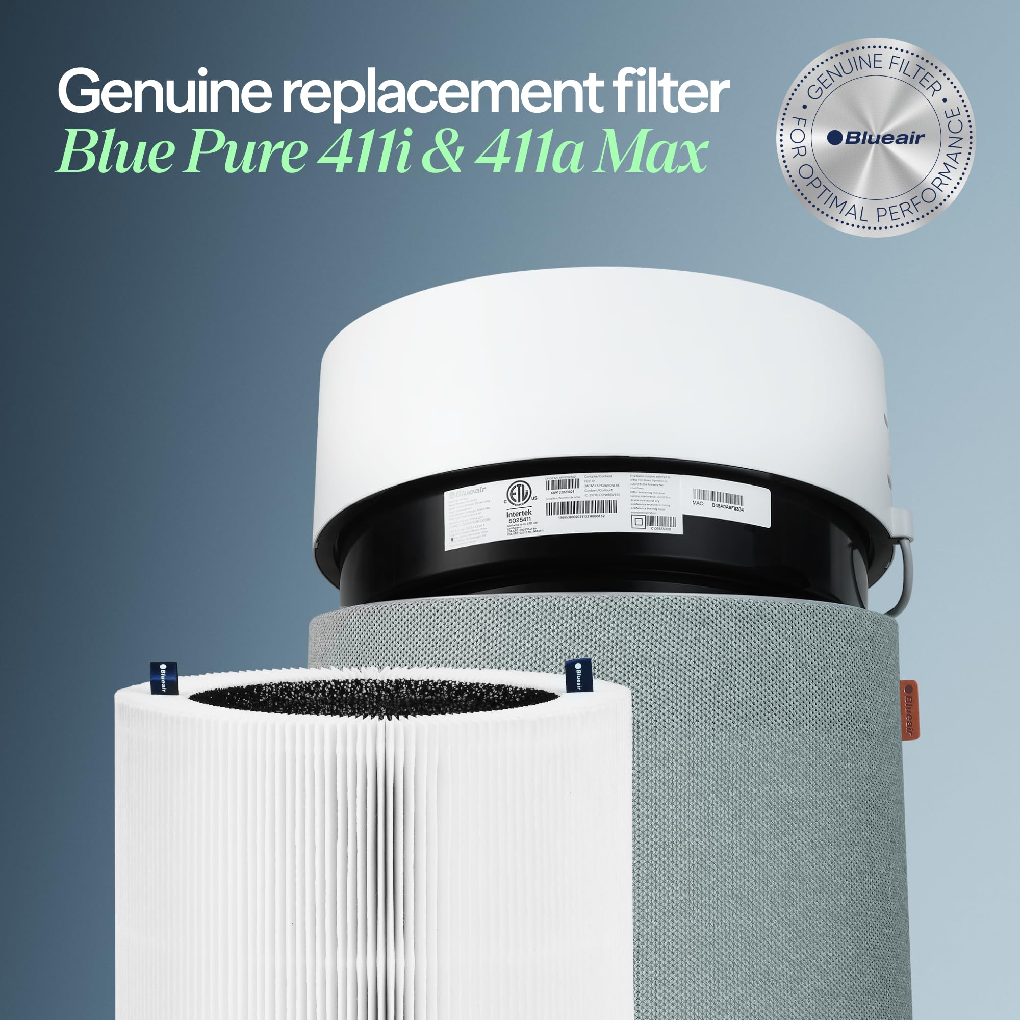 BLUEAIR Pure 411i Max and 411a Max Genuine Replacement Filter F4MAX - Fits Air Purifier