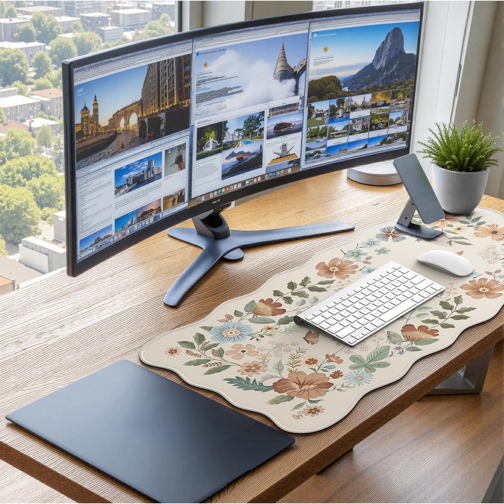 iCasso Desk Mat, XXL Large Mouse Pad for Desktop, Cute Pad With Stitched Edges, Anti-Slip Big Mousepad, Keyboard Mat for Computer (Beige)