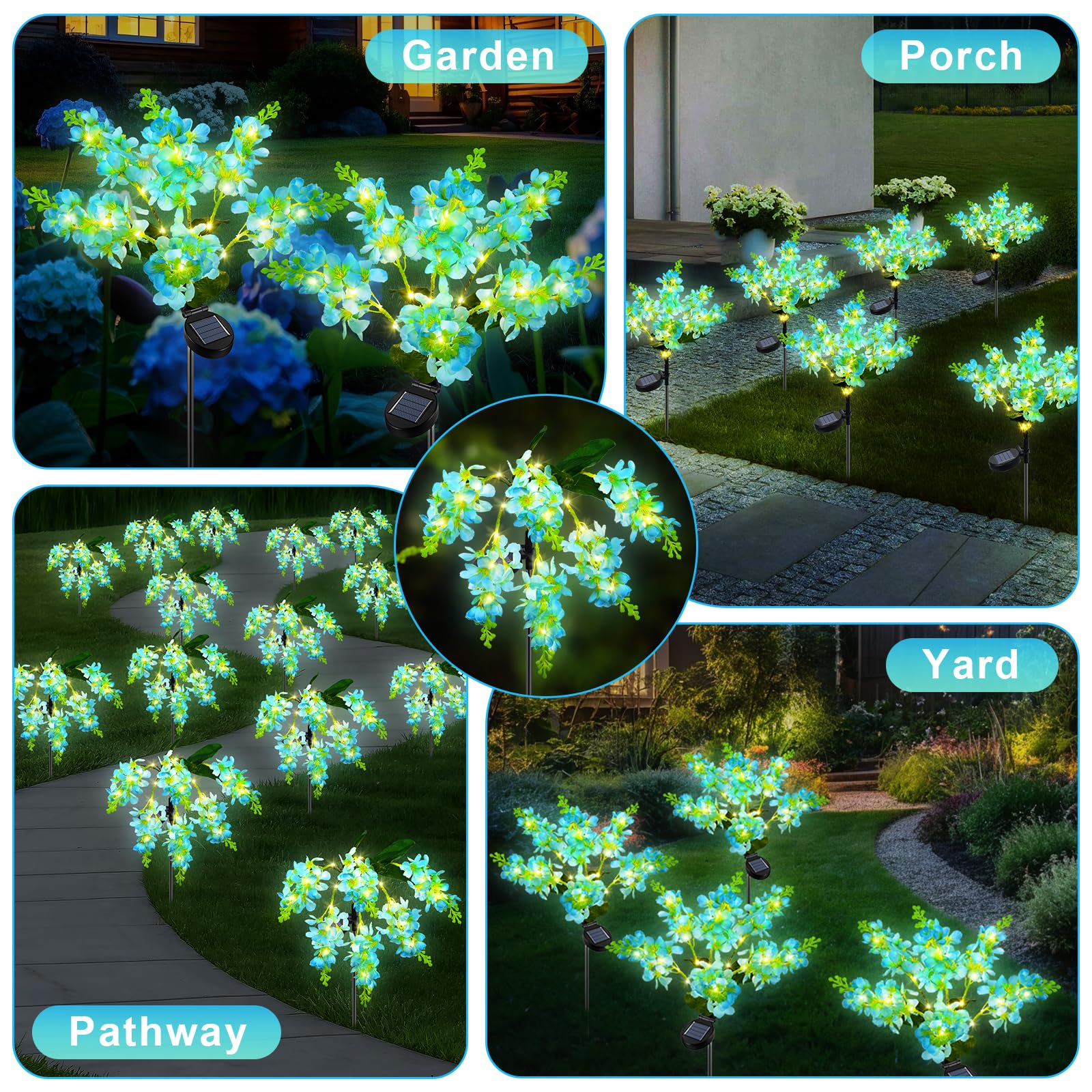 Ninonly Solar Garden Lights, 2 Pack Solar Violet Flowers Lights Outdoor, 600mAh Waterproof Solar Powered Pathway Lights for Patio Yard Landscape Decoration