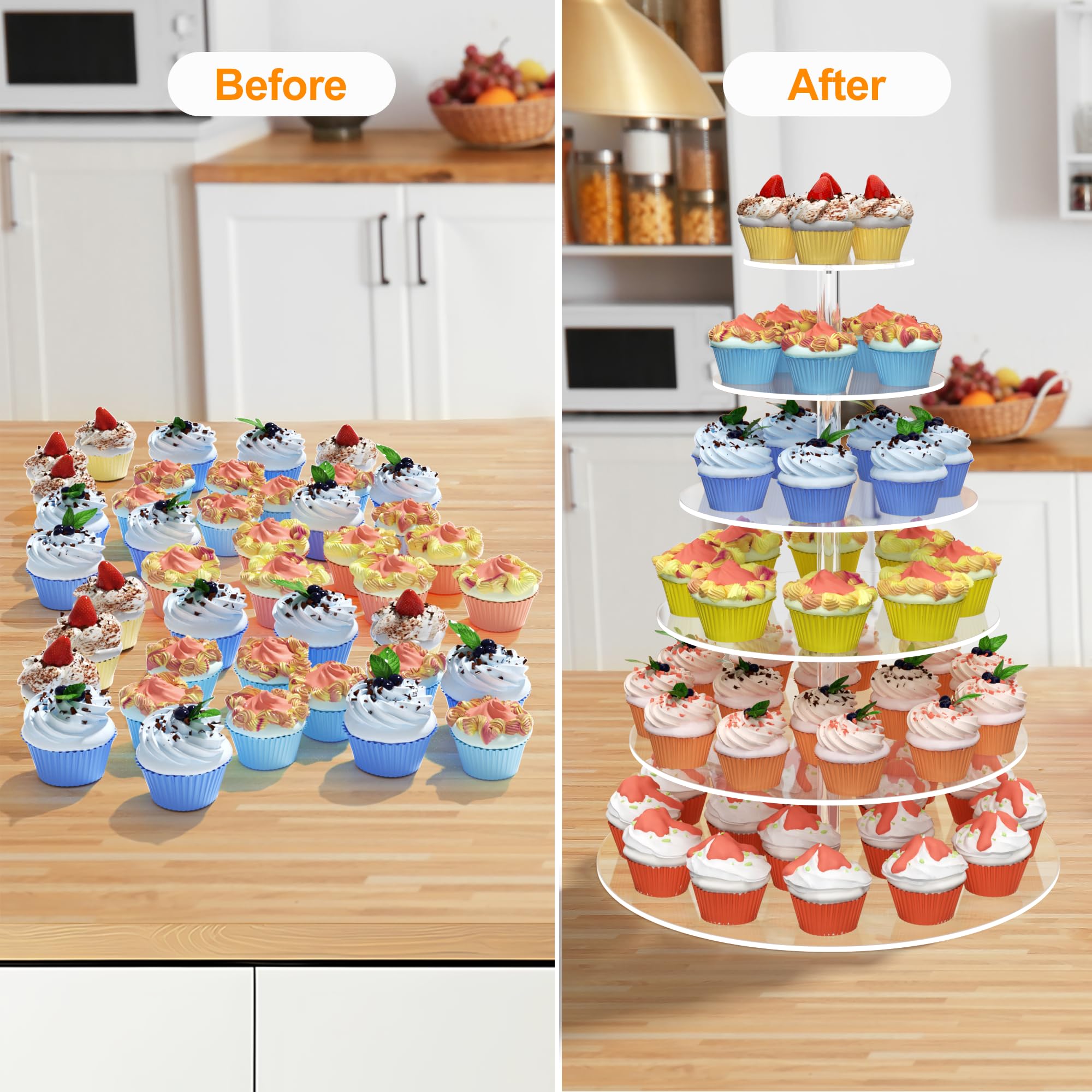 6 Tier Large Acrylic Square Cupcake Stand, Clear Wedding Cupcake Tower Stand, Cupcake Tier Stands for Dessert Table, Tiered Cupcake Holder Stand, Cupcake Display Stand for Birthday Party
