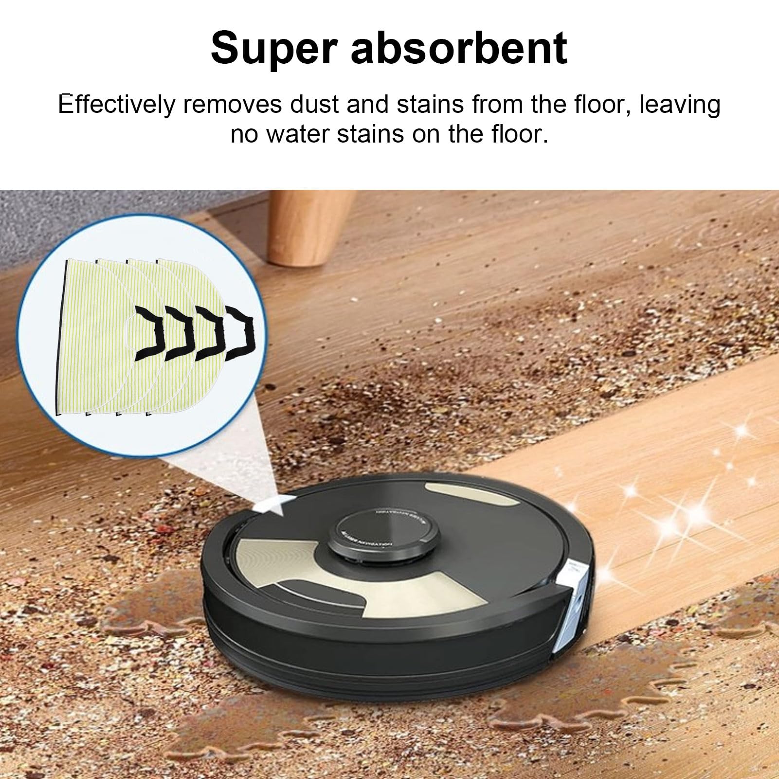TOPINCN 4pcs Vacuum Mop Pads, Reusable Microfiber Soft Pads for Shark RV2410WD, RV2610WD Robot Vacuum, Highly Absorbent, Durable, Washable, Modern, Yellow and White Striped