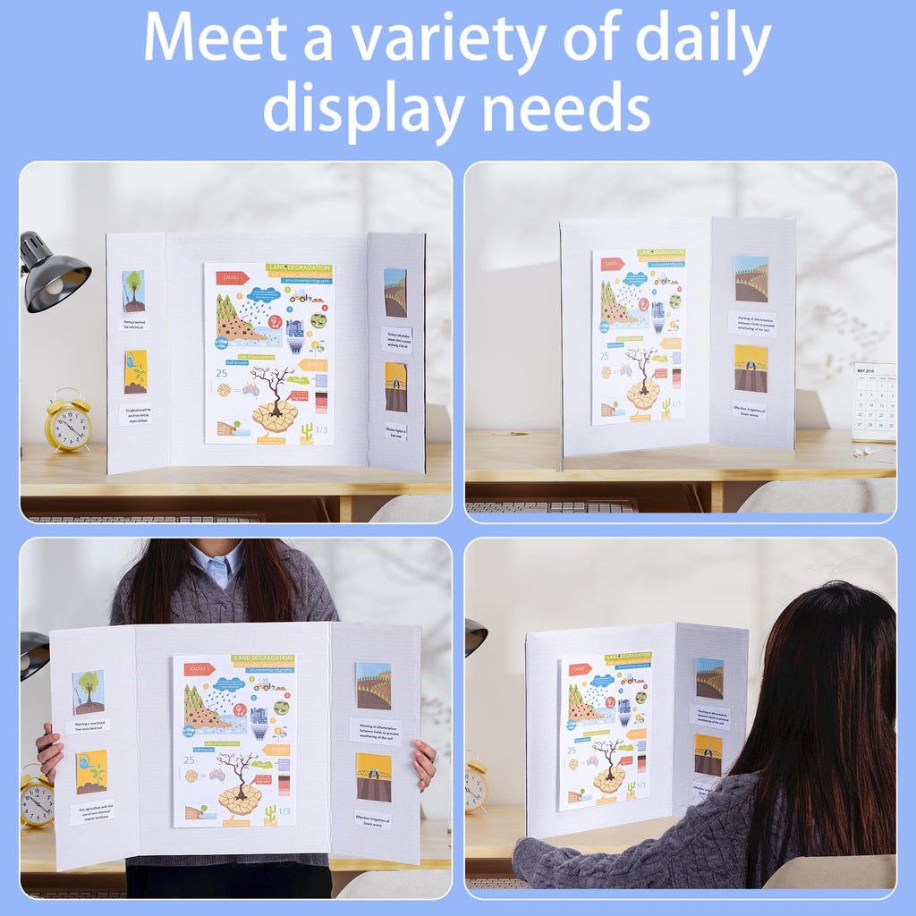 AKONEGE 6 Pack Medium Trifold Poster Board, 26" x 16" White Corrugated Cardboard Tri Fold Poster Boards for Presentation, School Projects, Science Fair, Photo Display Exhibitions Event