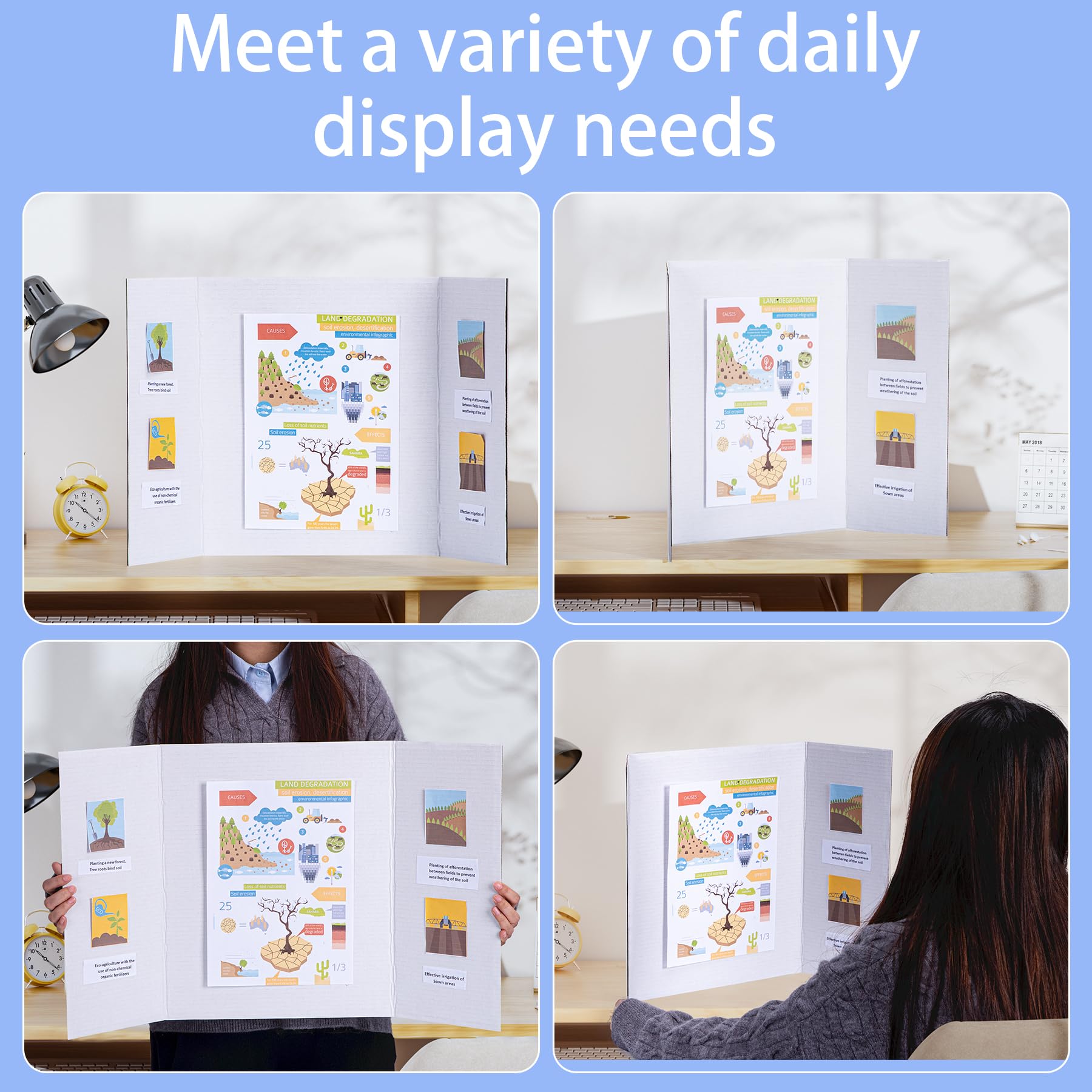 AKONEGE 6 Pack Medium Trifold Poster Board, 26" x 16" White Corrugated Cardboard Tri Fold Poster Boards for Presentation, School Projects, Science Fair, Photo Display Exhibitions Event