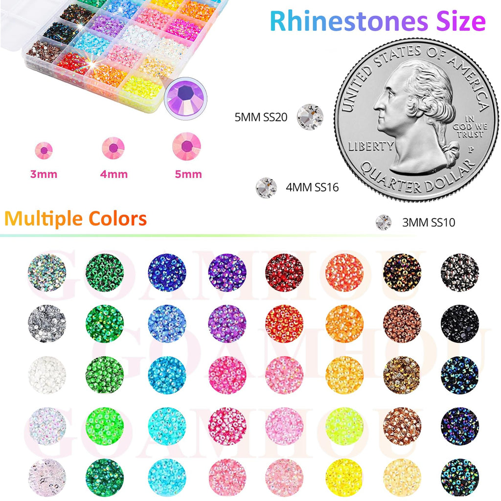 40 Colors Rhinestones Bedazzling Kit, 32000 Pcs 3mm/4mm/5mm Flatback Gems With Tools, Bling DIY Craft Supplies for Clothing Shoes Nails Book Diamond Art