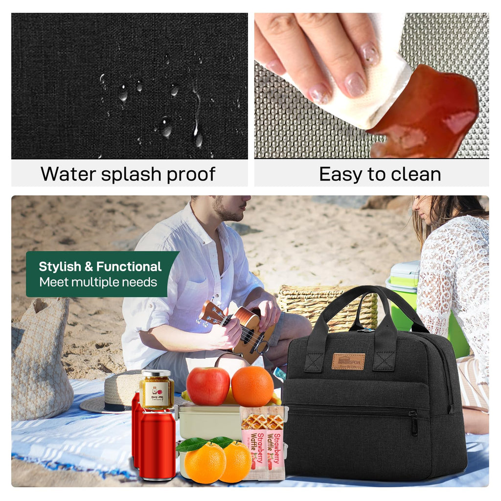 HOMESPON Insulated Lunch Bag Lunch Box Cooler Tote Box Cooler Bag Lunch Container for Women/Men/Work/Picnic,Large Black