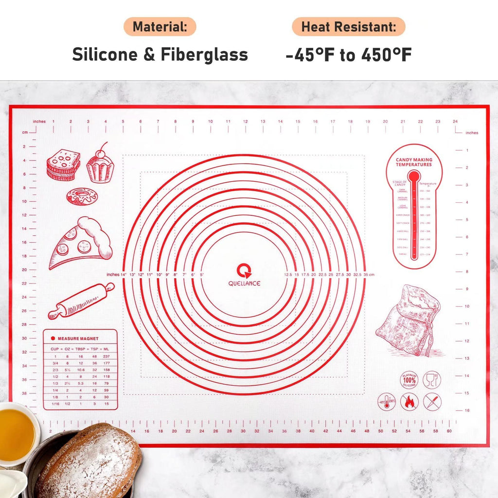 Silicone Baking Mat, Pastry Mat for Rolling Dough Non Slip Extra Large, 20" x 28", Red, Fondant Mat