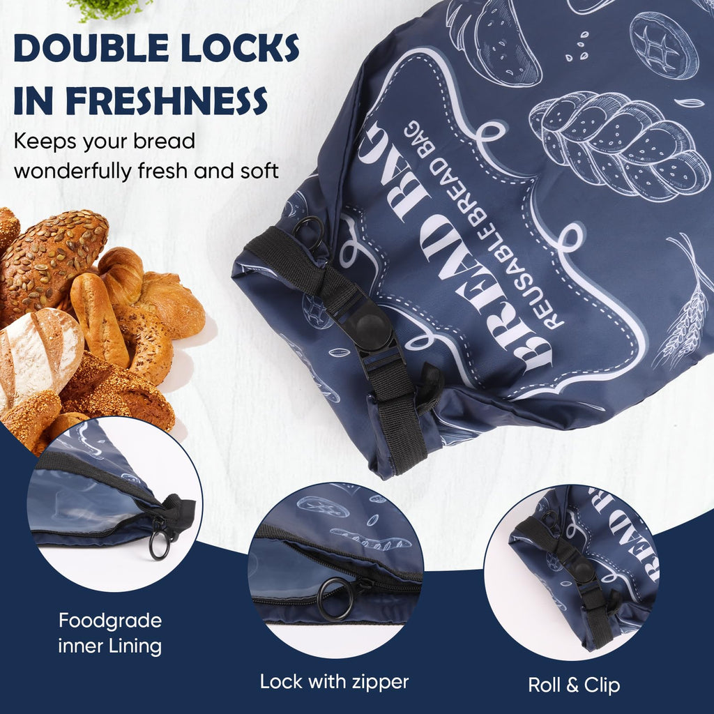 Bread Bags, 2 Packs Bread Bags for Homemade Bread, Reusable Sourdough Storage Bag With Zipper, Large Freezer Container to Keep Bread Fresh (Black, L)