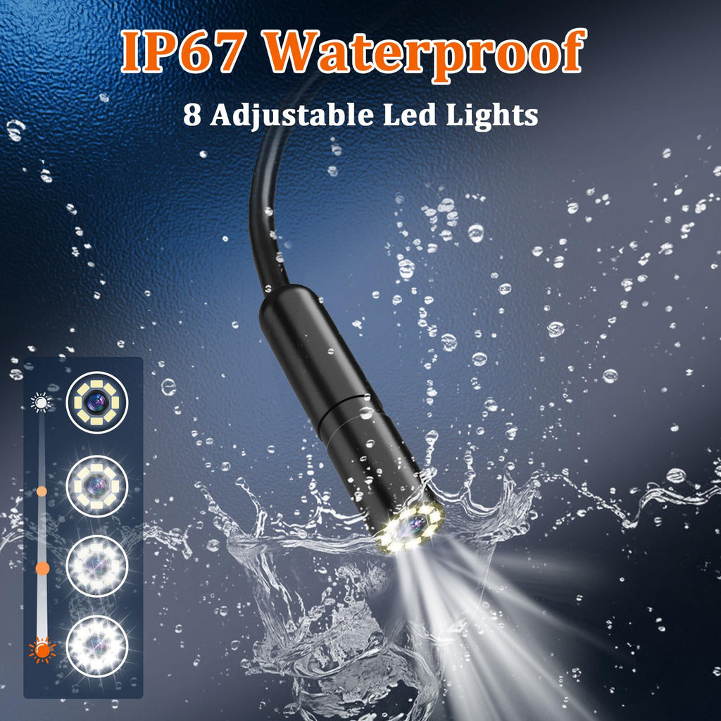 Endoscope Camera with Light, Ferdiiz 1080P HD Borescope with 4.3" IPS Screen, IP67 Waterproof Inspection Camera 8 Adjustable LED Lights, Flexible Endoscopic Camera-16.5FT 5M Semi-Rigid Cable