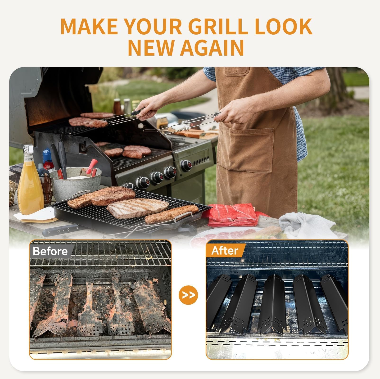 Grill Heat Plates Replacement Parts for Nexgrill 5 Burner 720-0888, 720-0888N, 720-0882A, 720-0882S, Home Depot Nexgrill 720-0830H, Nexgrill 6 Burner 720-0896B, 720-0898 Gas Grill, 4 Pack, 14.6 Inch